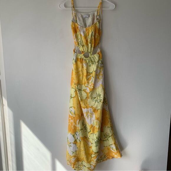 Faithfull The Brand El Rio Linen Cut Out Midi Maxi Dress Loretta Floral Yellow - Picture 6 of 10